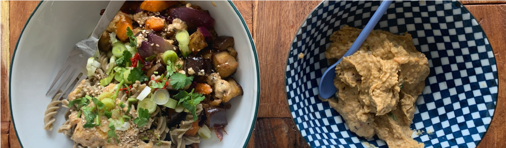 Süßkartoffel-Auberginenbrei aus dem Ofen